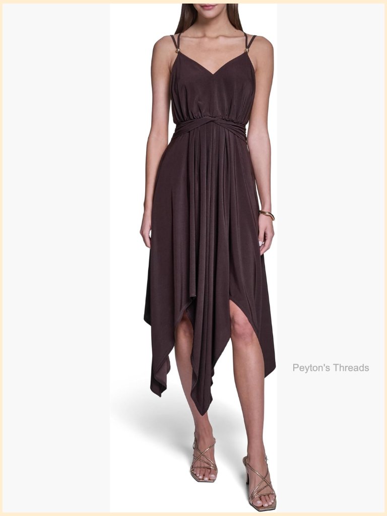 Spaghetti Strap Asymmetrical Hem Maxi Dress With Drape Detail